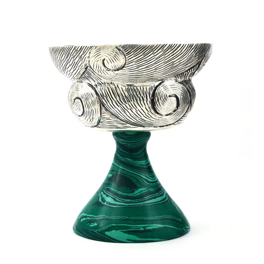 Silver Swirl Goblet with Green Marble Base – Exquisite Elegance