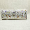 Luxurious Silver Clutch with Colorful Gemstone Embellishments