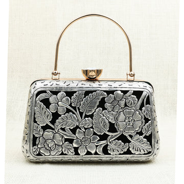 Silver Filigree Velvet Handbag – Timeless Elegance