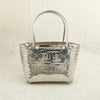 Silver Handwoven Tote Bag with Floral Accents