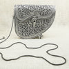 Handcrafted Silver Half-Moon Sling Bag with Floral Engravings