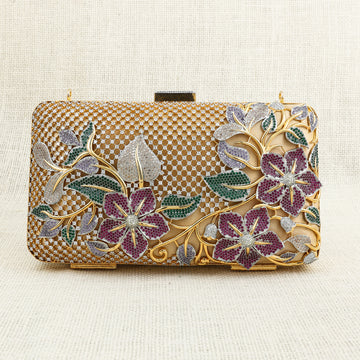 Gold Mesh Floral Embellished Clutch