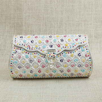 Silver Clutch with Multicolor Enamel Detailing