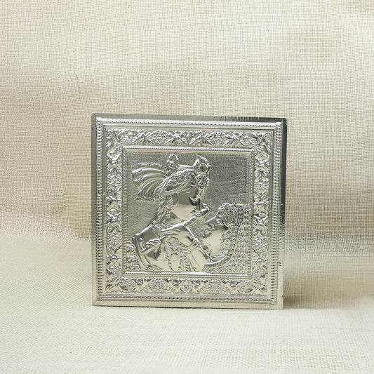 Elegant Silver Dry Fruit Box with Embossed Royal Motif