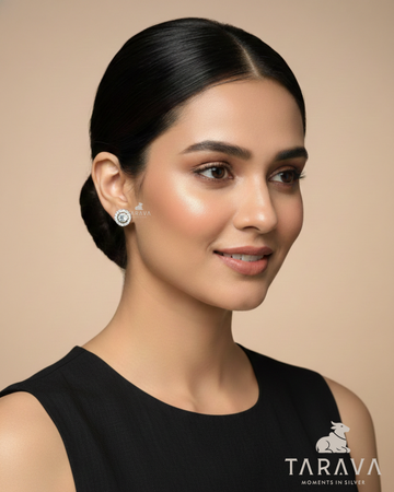 Classic Halo Sparkle Silver Stud Earrings