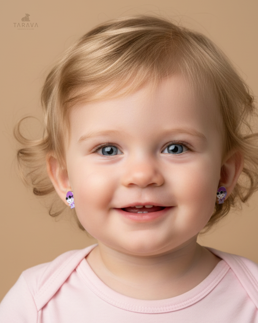 Purple Doll Silver Baby Earrings