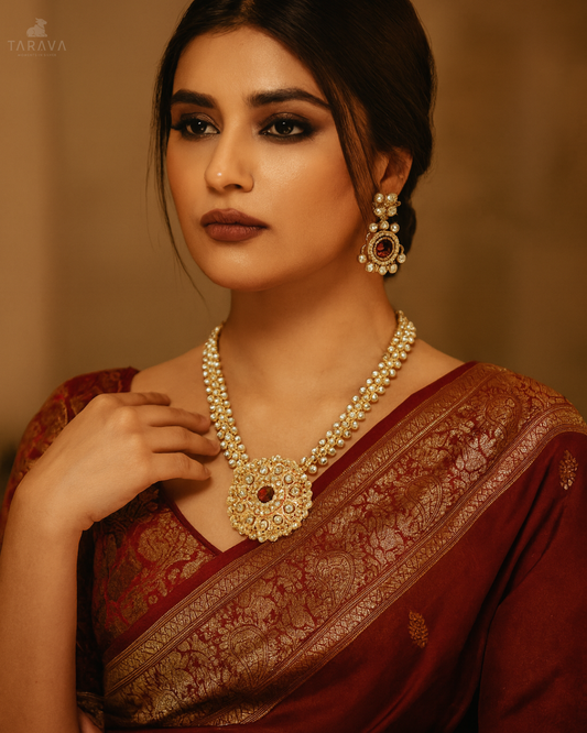 Floral Red Polki Neckset