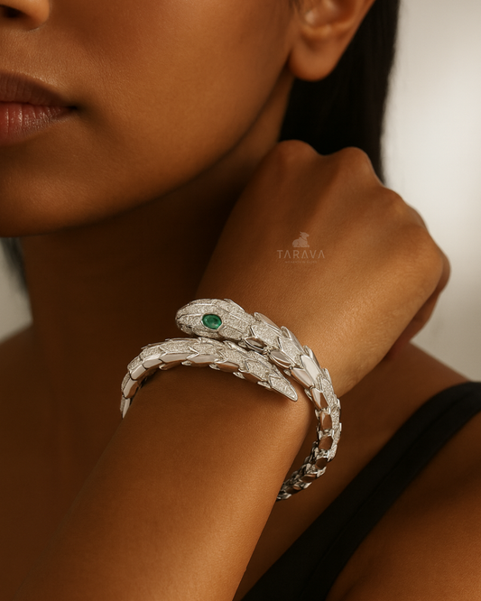 Emerald Serpent Silver Bracelet