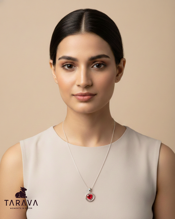 Red Heart Halo Silver Pendant with Chain
