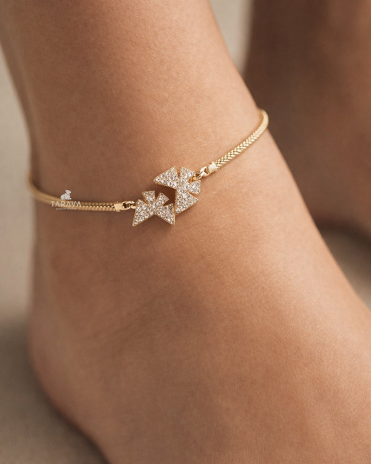 Twin Butterfly Sparkle Sterling Silver Anklet