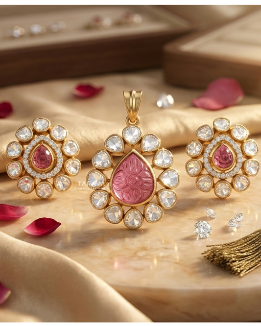 Blush Rose Carved Polki Set