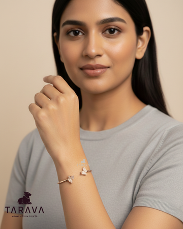 Minimal Floral Twin Silver Kada