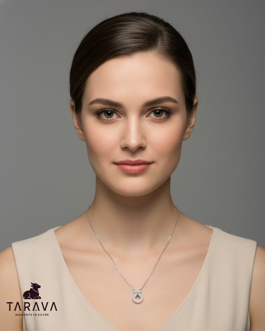 White Stone Circle Pendant with Chain