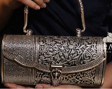 Leaf Motif Heritage Silver Handle Clutch