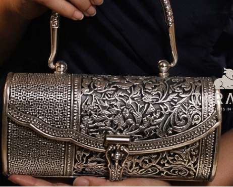 Leaf Motif Heritage Silver Handle Clutch