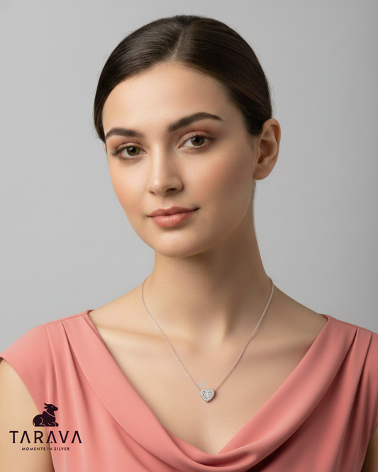 Textured Heart Silver Pendant with Chain