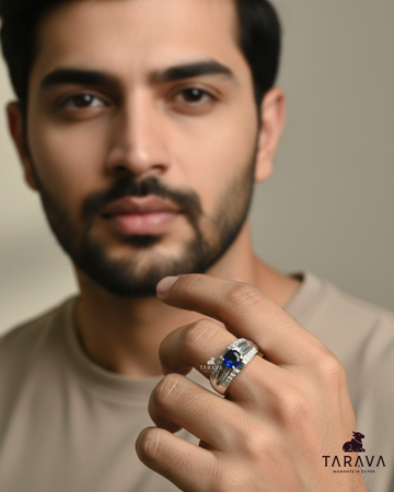 Men’s Dual Band Blue Stone Silver Ring
