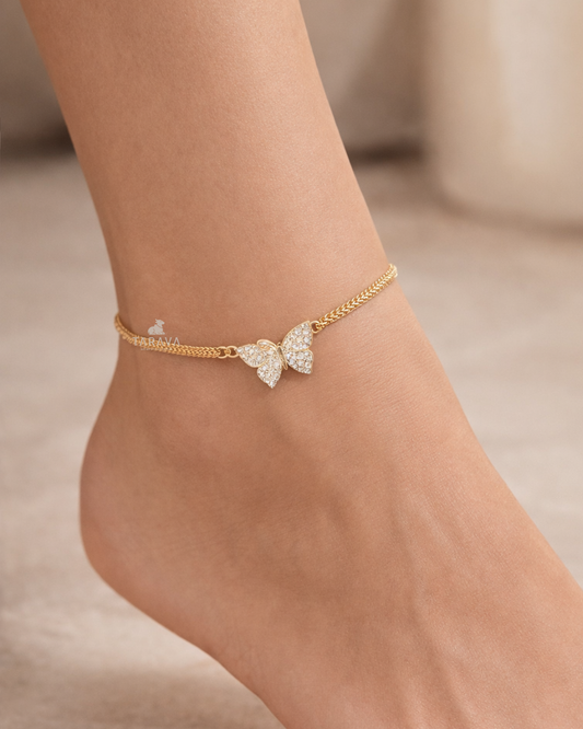Golden Butterfly Sparkle Sterling Silver Anklet