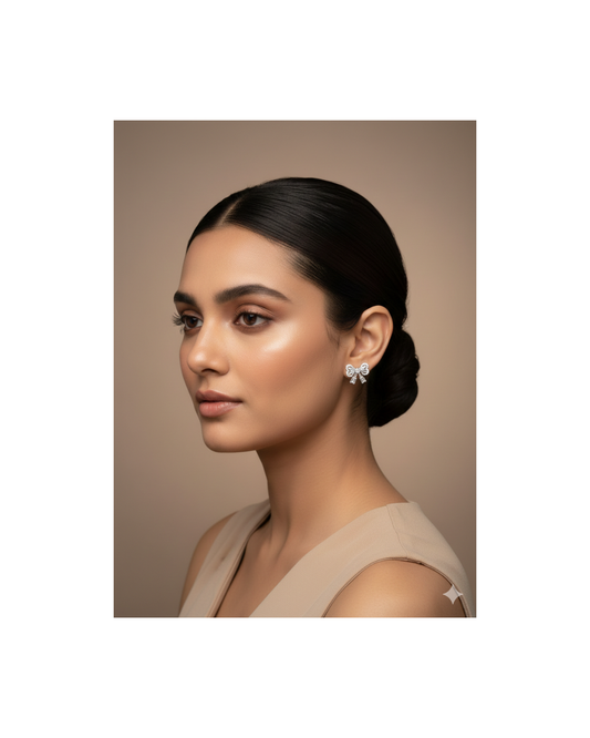Sparkling Bow Drop Silver Earrings