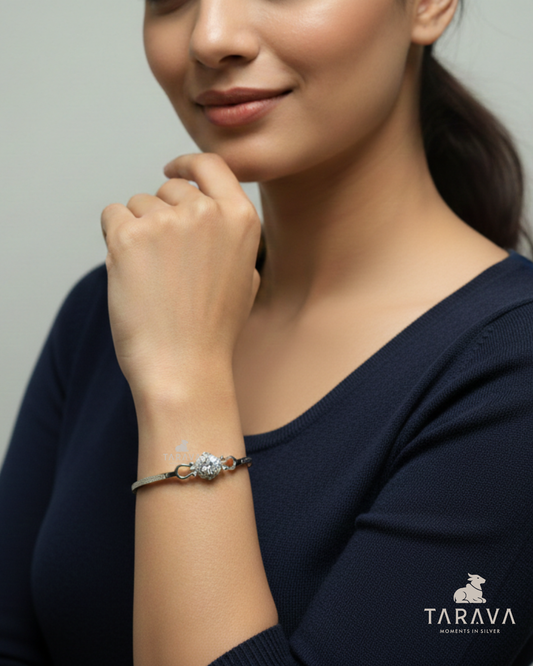 Classic Floral CZ Silver Kada