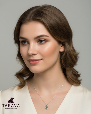 Turquoise Floral Charm Pendant with Chain