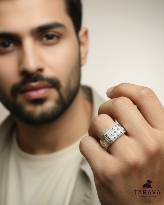 Classic CZ Cluster Men’s Silver Ring