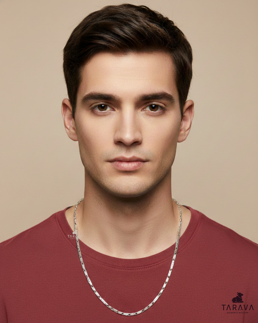 Textured Bar Link Silver Chain