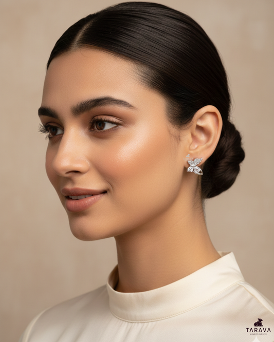 Butterfly Sparkle Silver Stud Earrings