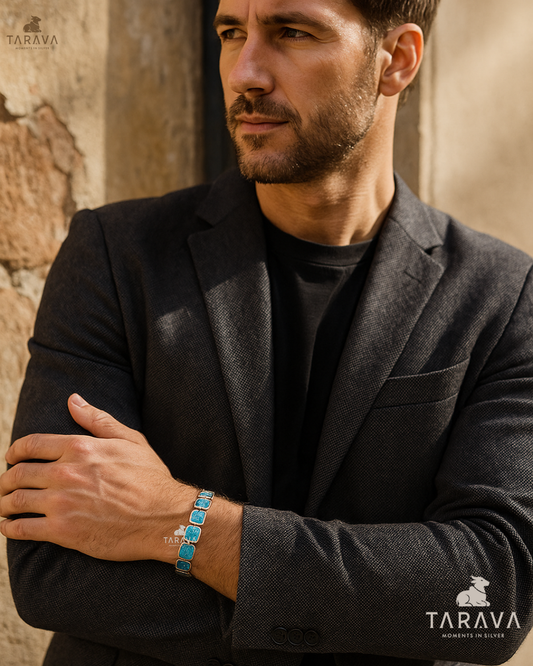 Turquoise Inlay Men’s Silver Bracelet