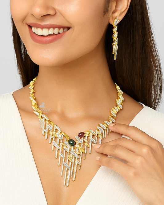 Statement Emerald Silver Jewellery Set