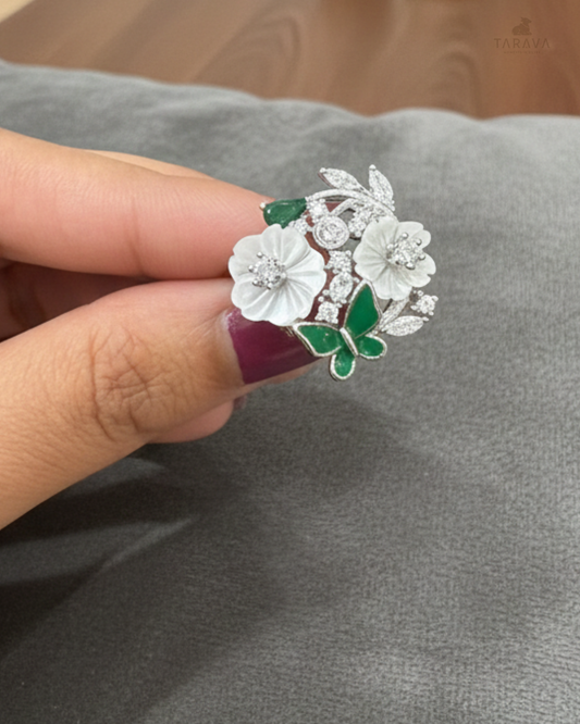 Butterfly Floral Pearl Ring
