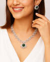 Emerald Glow Silver Necklace Set