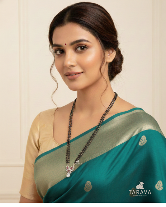 Butterfly Heart Drop Diamond Silver Mangalsutra