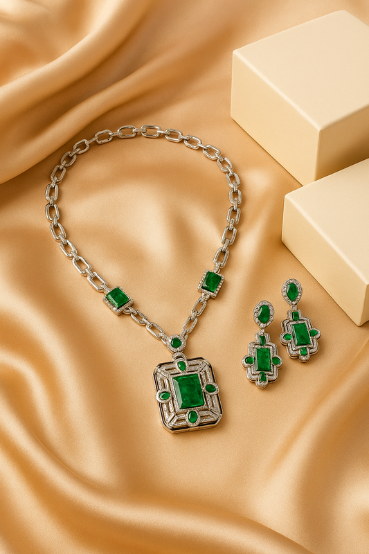 Heritage Emerald Silver Bridal Set