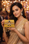 Golden Filigree Pearl Tassel Silver Clutch