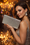 Floral Crest Rectangular Silver Clutch
