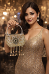 Imperial Kundan Fringe Silver Handle Bag