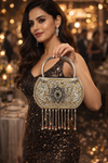 Imperial Kundan Fringe Silver Handle Bag