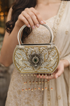 Imperial Kundan Fringe Silver Handle Bag