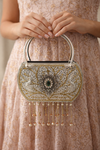 Imperial Kundan Fringe Silver Handle Bag