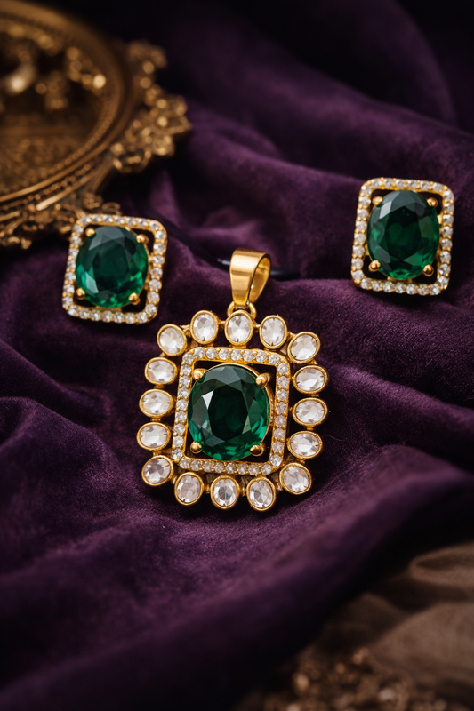 Emerald Radiance Polki Square Set