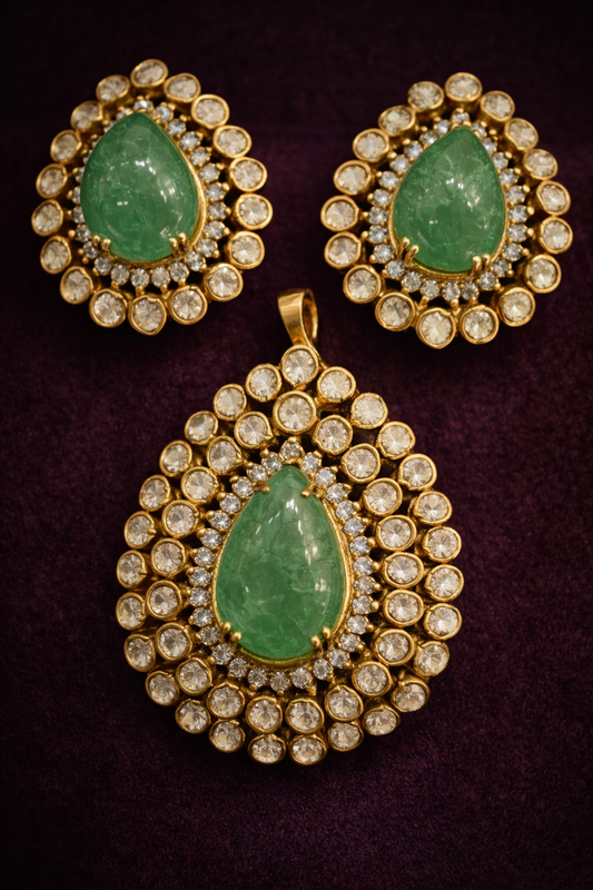 Emerald Teardrop Polki Classic Set