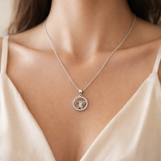 Butterfly Halo Pendant Necklace