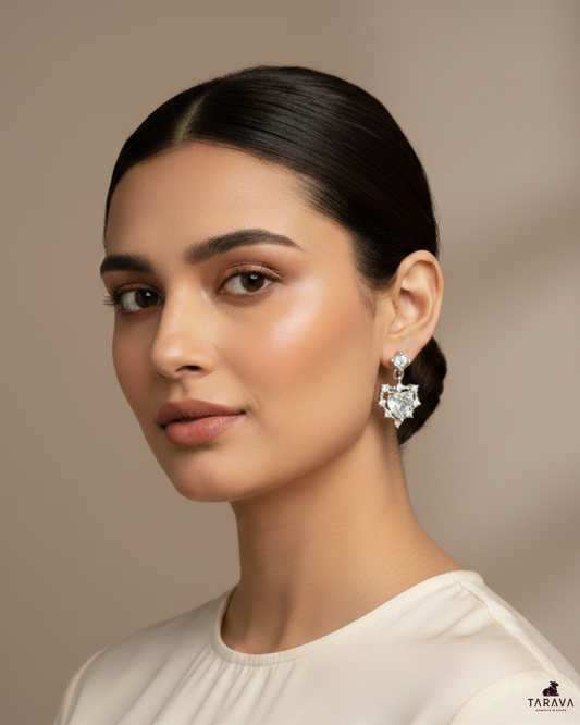 Radiant Heart Drop Silver Earrings