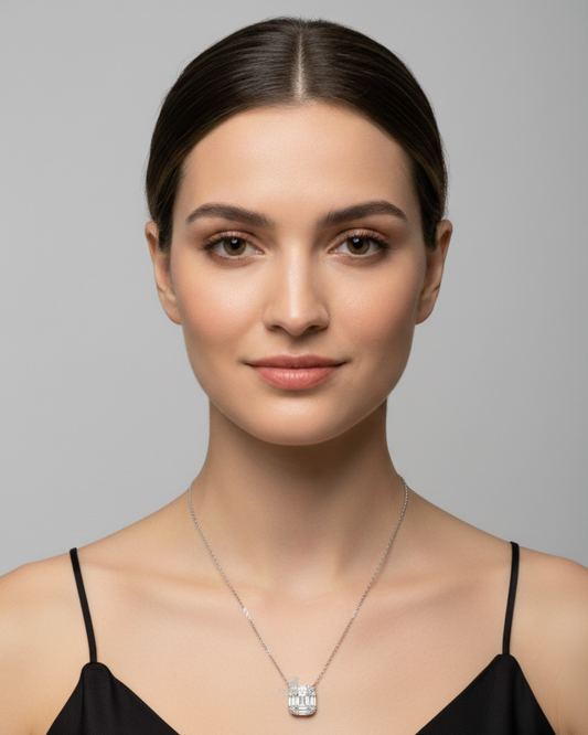 Emerald-Cut Crystal Square Pendant with Chain