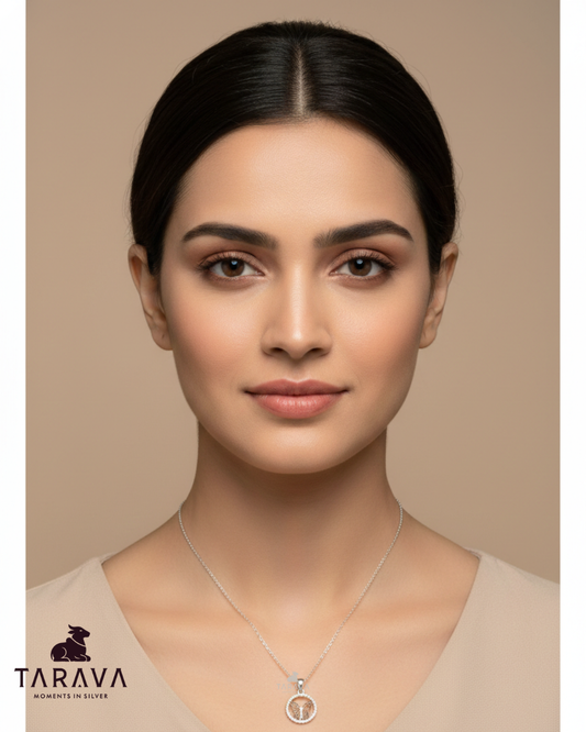 Butterfly Circle Silver Pendant with Chain