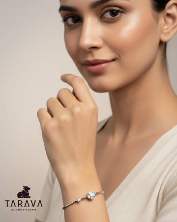 Floral Cluster CZ Silver Kada