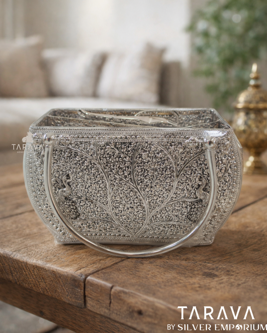 Peacock Vine Heritage Silver Handbag