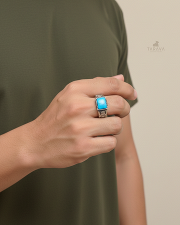 Mens Silver Blue Stone Ring