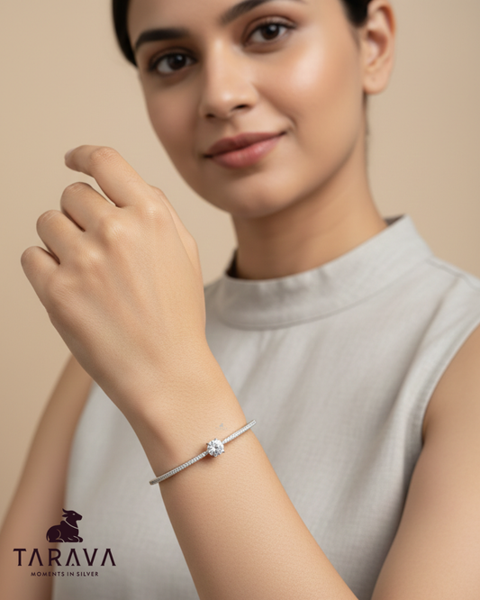 Solitaire-Inspired CZ Silver Kada